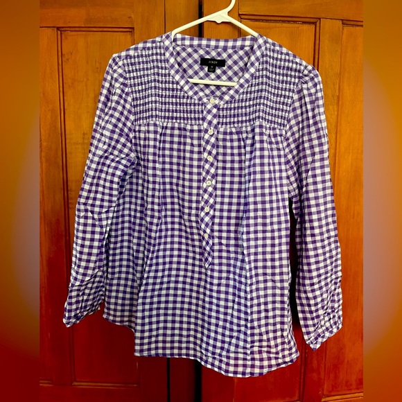 J. Crew Tops - J Crew NEW purple gingham summer top M